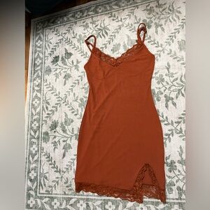 SHEIN Rust Lace Trim Chemise
